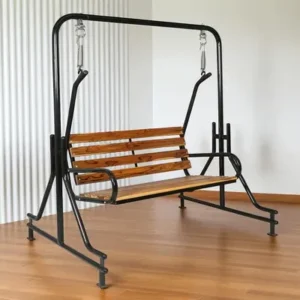 Room wooden swing chair with cushion for elegant interiors